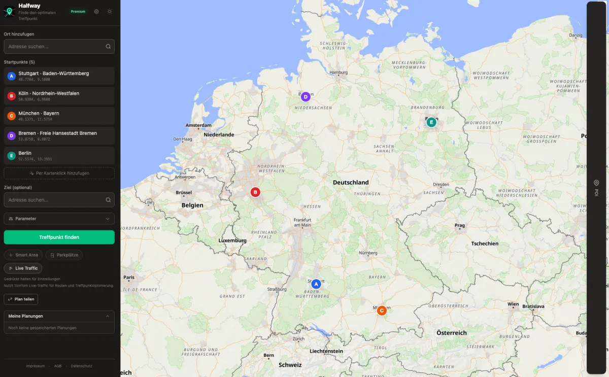 5 Teilnehmer auf der Karte